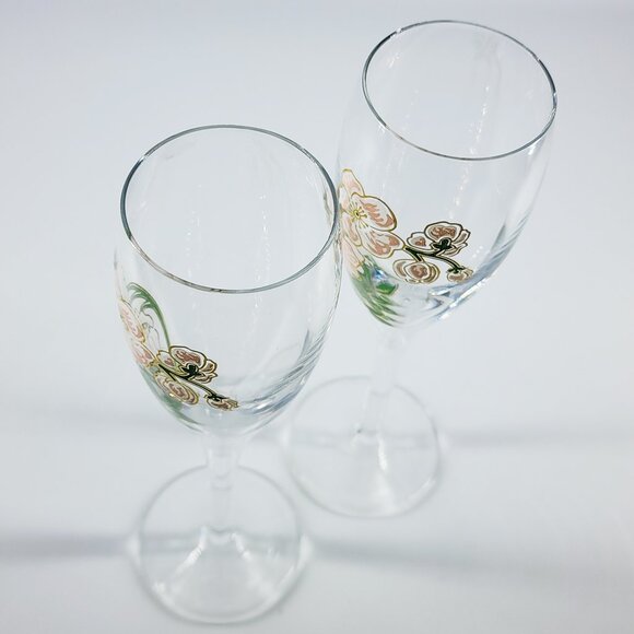 Vtg Perrier Jouet Hand Painted 7.5" Floral Champagne Flutes/Glasses, Pair of 2 - Picture 6 of 6